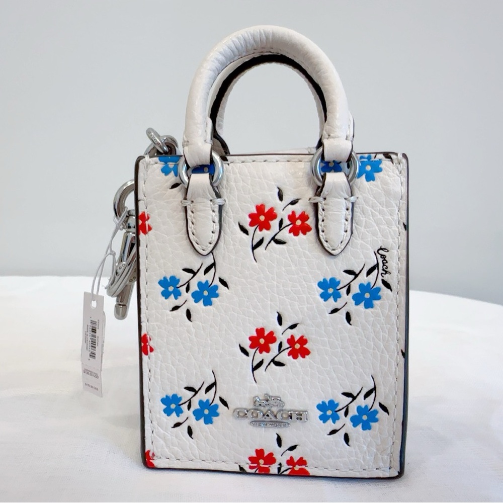 Coach North/South Mini Tote Bag Charm With Floral Print #CU545